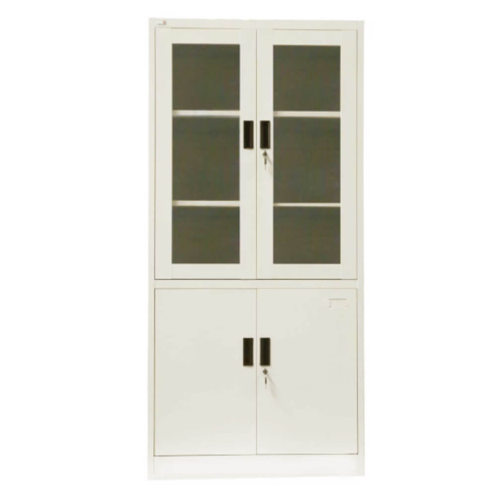 ตู้เอกสารเหล็กบานเปิดสูงบนกระจก-ทึบล่าง MEDILA รุ่น SH0008BE ขนาด85*39*180ซม. สีเบจ